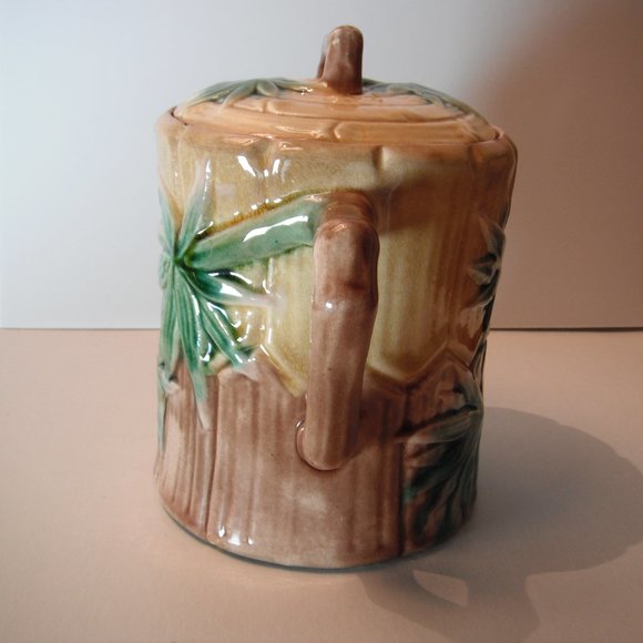 Etruscan Majolica Bamboo Sugar Bowl with Lid E 9 - Picture 4 of 12